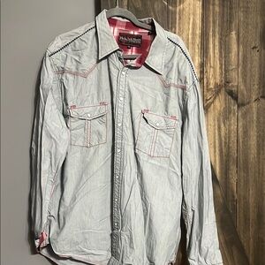 Gray and Red Casual Button Down Shirt with Stylish Design